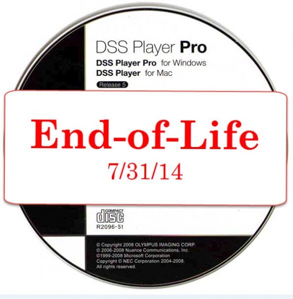 Olympus DSS Player Pro R5 software with end of life notice