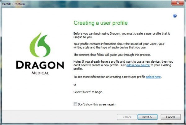 Dragon profile creation window