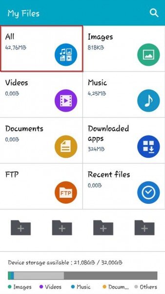 Android smartphone - Device Storage menu