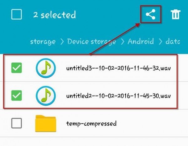 Android smartphone storage - sending dictations