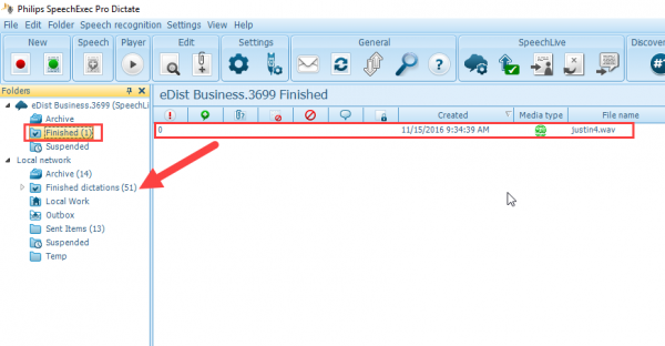 Moving dictations from SpeechLive to a local folder in Philips SpeechExec Pro