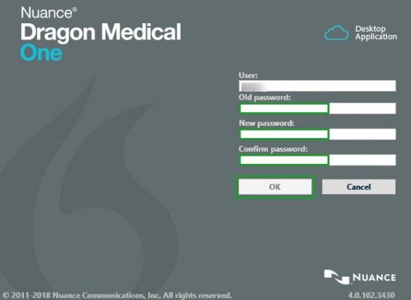 dragon medical one password change screen